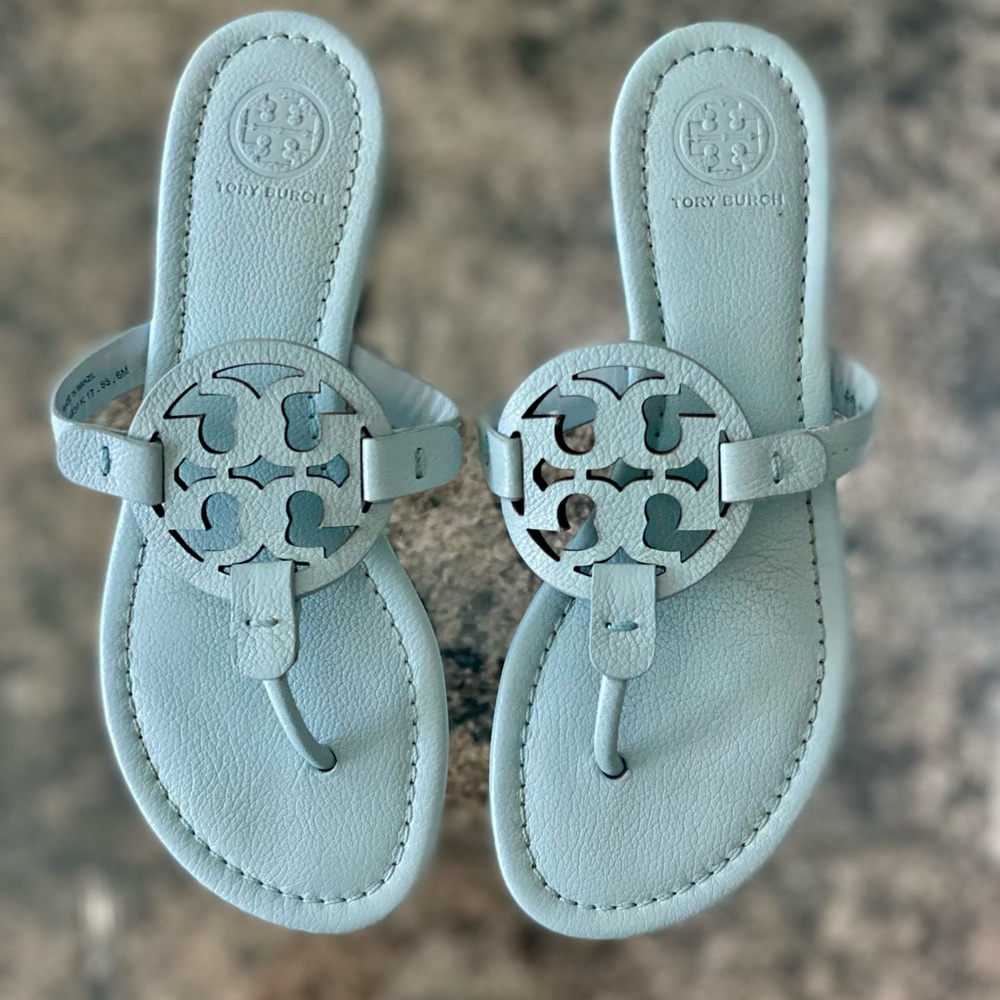 Tory Burch Miller Sandals Color: "Seltzer". Used Once. 6 M. Sold Without Box.